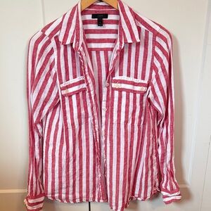 J. Crew Red + White Striped Button Down